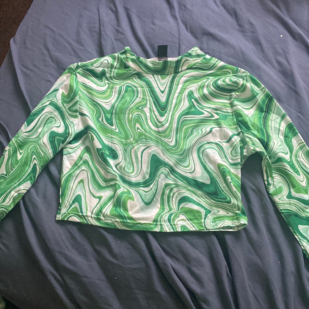 Shein, groovy patterned green shirt, S: M